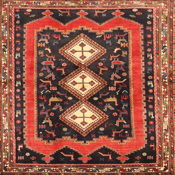 Round Machine Washable Traditional Saffron Red Rug, wshtr2856