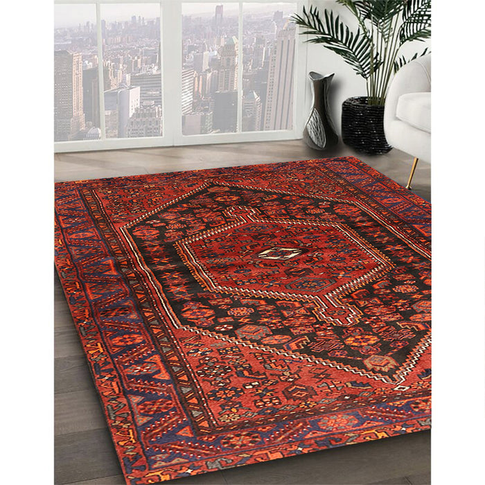 Traditional Chestnut Brown Persian Rug in Family Room, tr2859