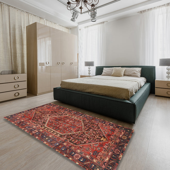 Machine Washable Traditional Rust Pink Rug in a Bedroom, wshtr2862
