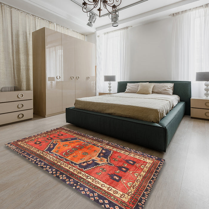 Traditional Orange Brown Persian Rug in a Bedroom, tr2868