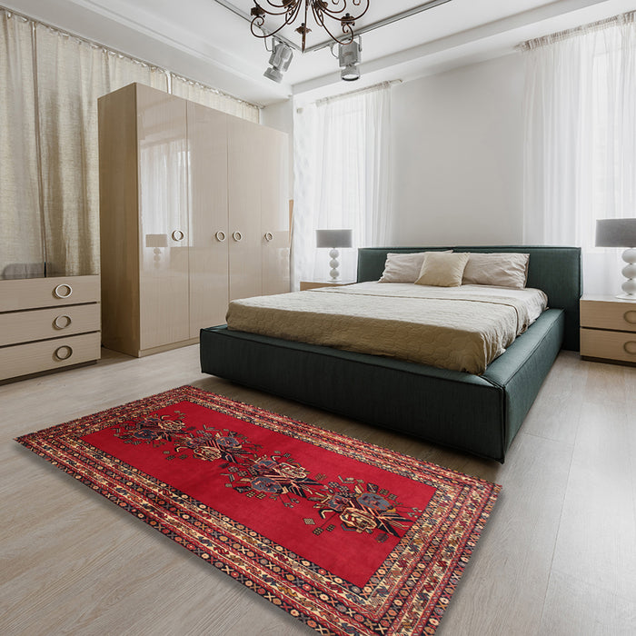 Machine Washable Traditional Sienna Brown Rug in a Bedroom, wshtr286