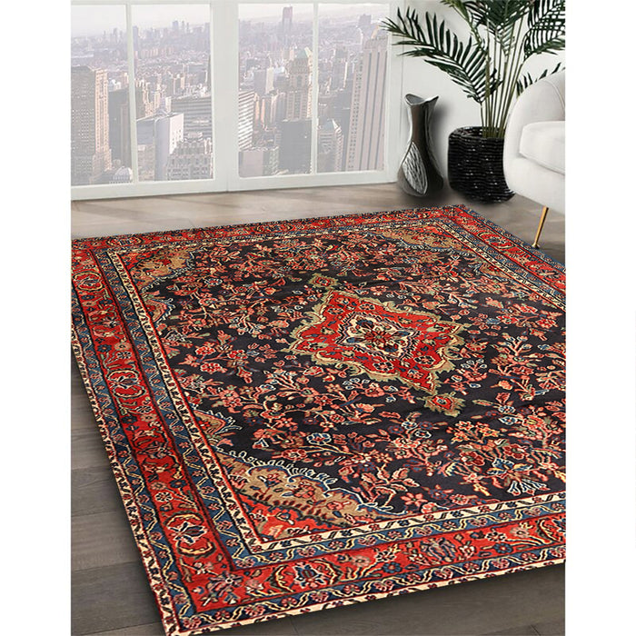 Traditional Saffron Red Persian Rug in Family Room, tr2873