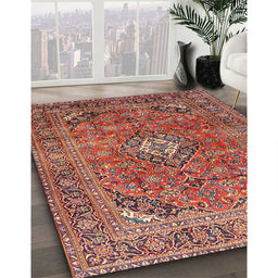 Machine Washable Traditional Orange Salmon Pink Rug in a Family Room, wshtr2875