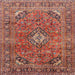 Round Machine Washable Traditional Orange Salmon Pink Rug, wshtr2875