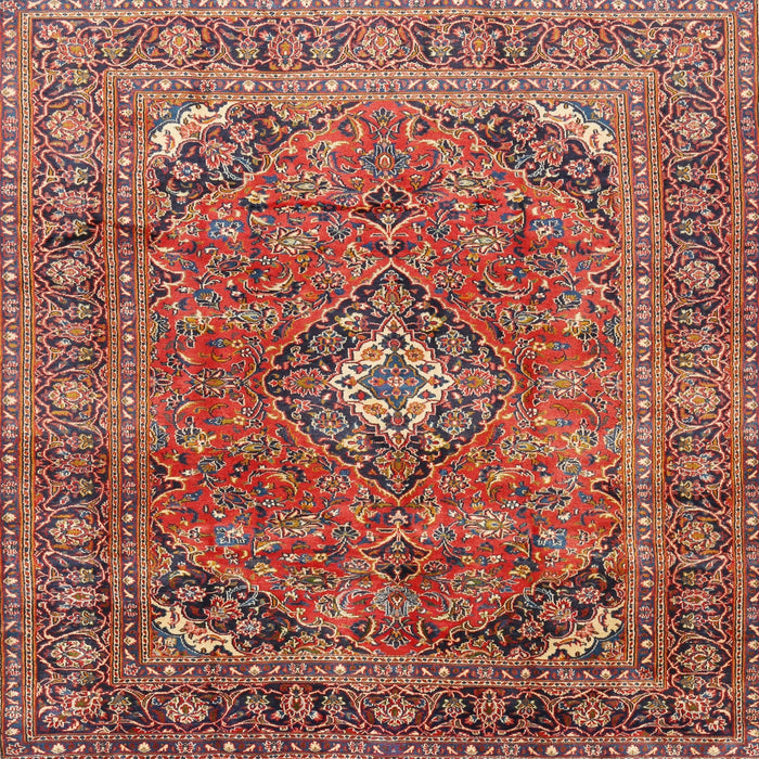 Square Traditional Orange Salmon Pink Medallion Rug, tr2875