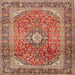 Square Traditional Fire Brick Red Medallion Rug, tr2876