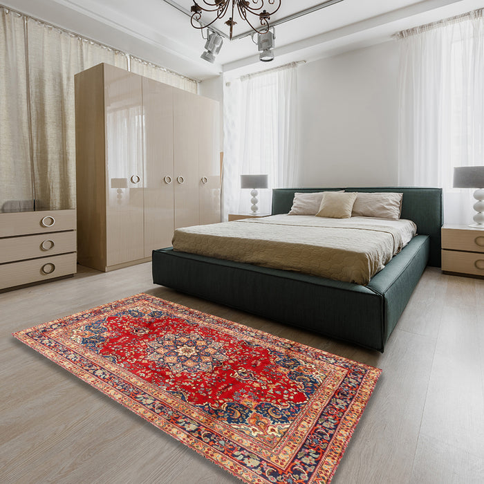 Traditional Light Copper Gold Persian Rug in a Bedroom, tr2877