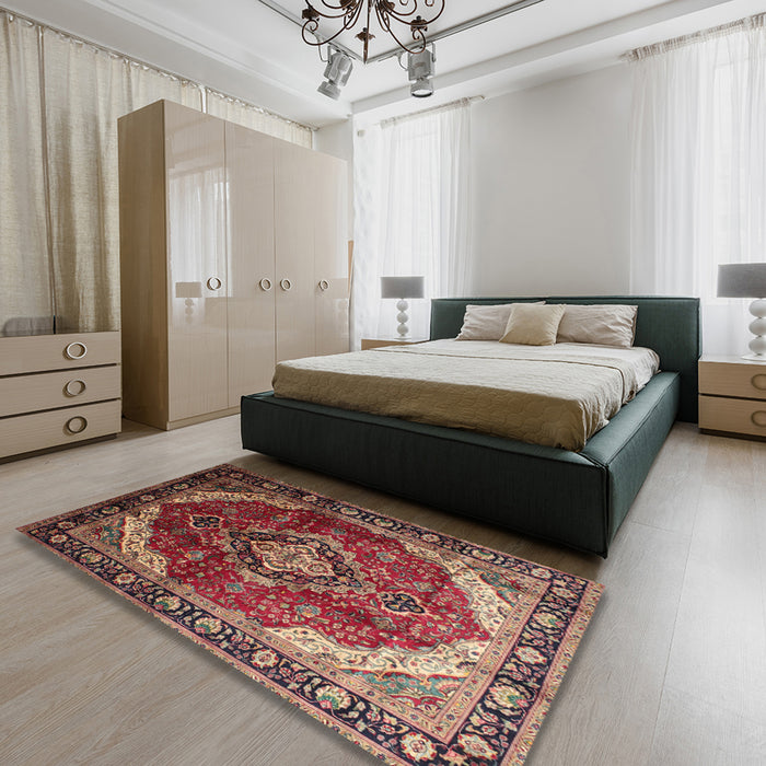 Traditional Saffron Red Persian Rug in a Bedroom, tr287