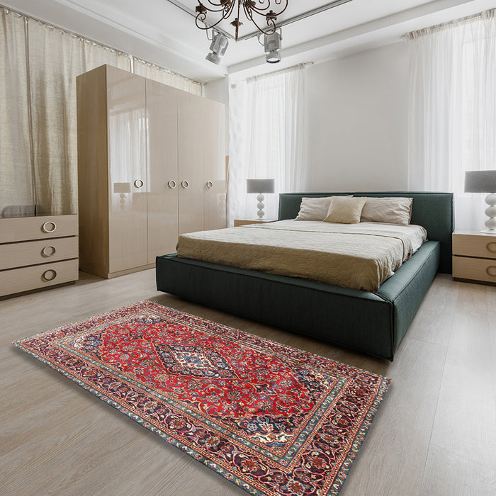 Machine Washable Traditional Camel Brown Rug in a Bedroom, wshtr2880