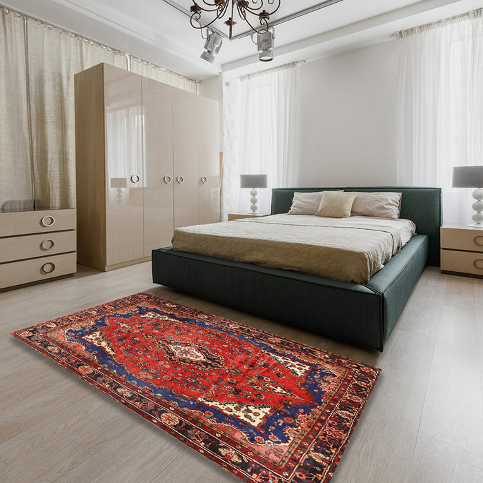 Machine Washable Traditional Tomato Red Rug in a Bedroom, wshtr2882