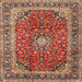 Round Machine Washable Traditional Tomato Red Rug, wshtr2885