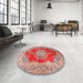 Round Traditional Light French Beige Brown Medallion Rug in a Office, tr2887