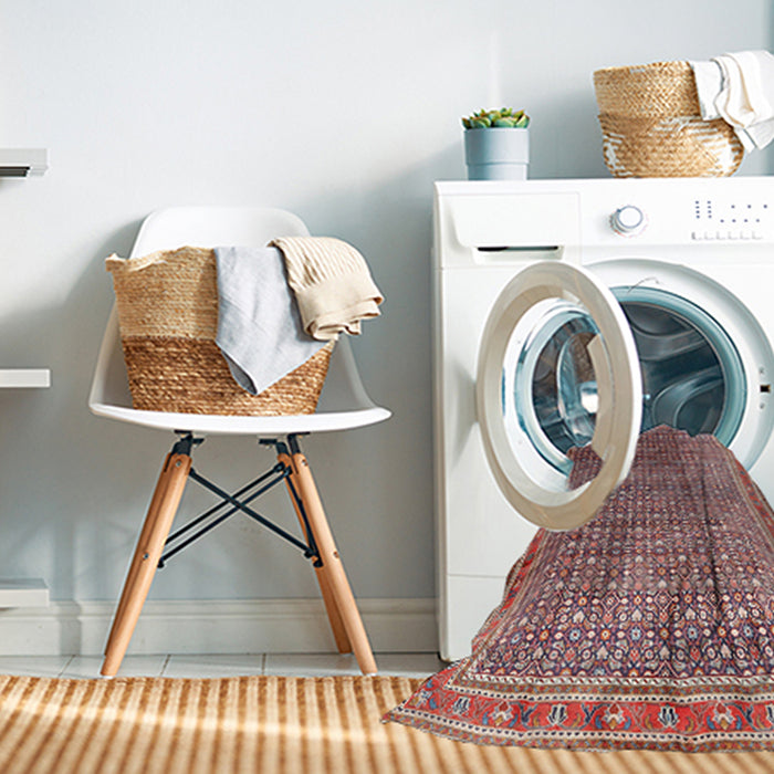 Machine Washable Traditional Brown Red Rug in a Washing Machine, wshtr2889