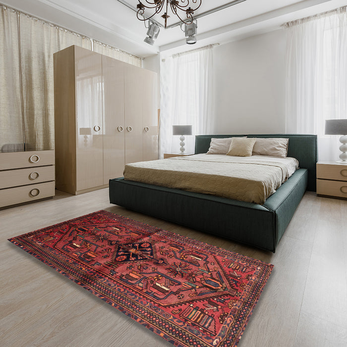 Traditional Brown Red Persian Rug in a Bedroom, tr288