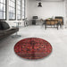 Round Machine Washable Traditional Brown Red Rug in a Office, wshtr288