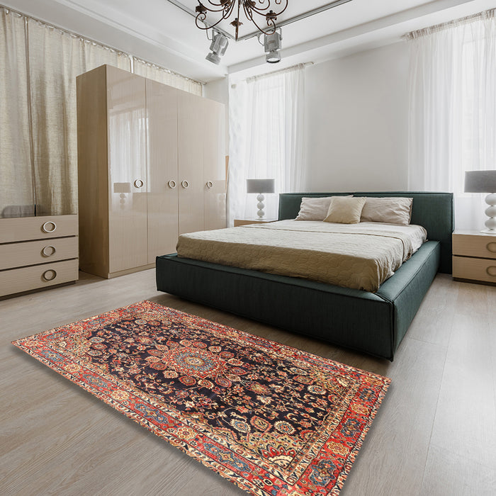 Machine Washable Traditional Saffron Red Rug in a Bedroom, wshtr2891