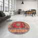 Round Machine Washable Traditional Tangerine Pink Rug in a Office, wshtr2892