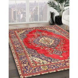 Traditional Camel Brown Medallion Rug in Family Room, tr2893