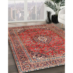Traditional Camel Brown Medallion Rug in Family Room, tr2894
