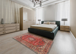 Traditional Camel Brown Medallion Rug in a Bedroom, tr2894