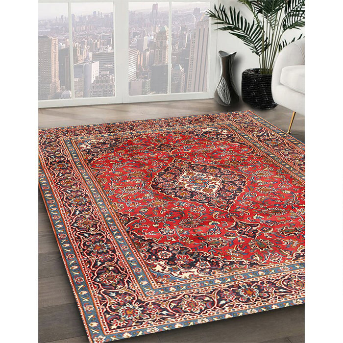 Traditional Camel Brown Medallion Rug in Family Room, tr2894