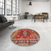 Round Machine Washable Traditional Peru Brown Rug in a Office, wshtr2897