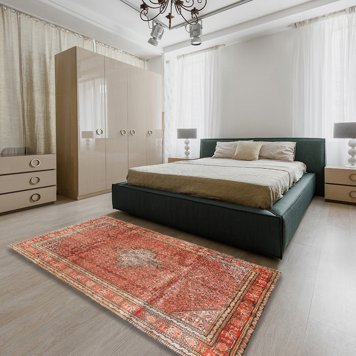 Machine Washable Traditional Sand Brown Rug in a Bedroom, wshtr2898