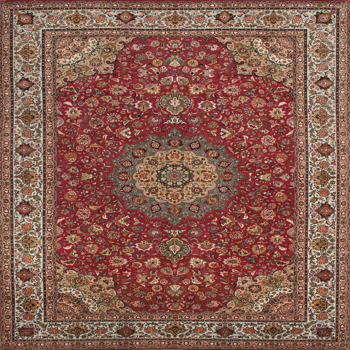 Square Traditional Orange Salmon Pink Medallion Rug, tr28