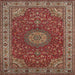 Square Traditional Orange Salmon Pink Medallion Rug, tr28