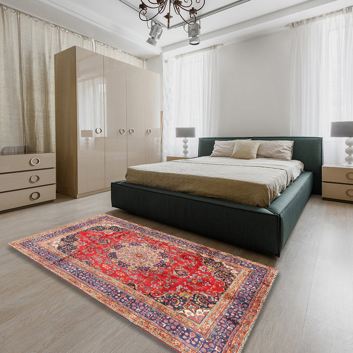 Machine Washable Traditional Light Copper Gold Rug in a Bedroom, wshtr2900