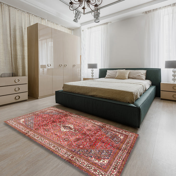 Traditional Light Copper Gold Persian Rug in a Bedroom, tr2901