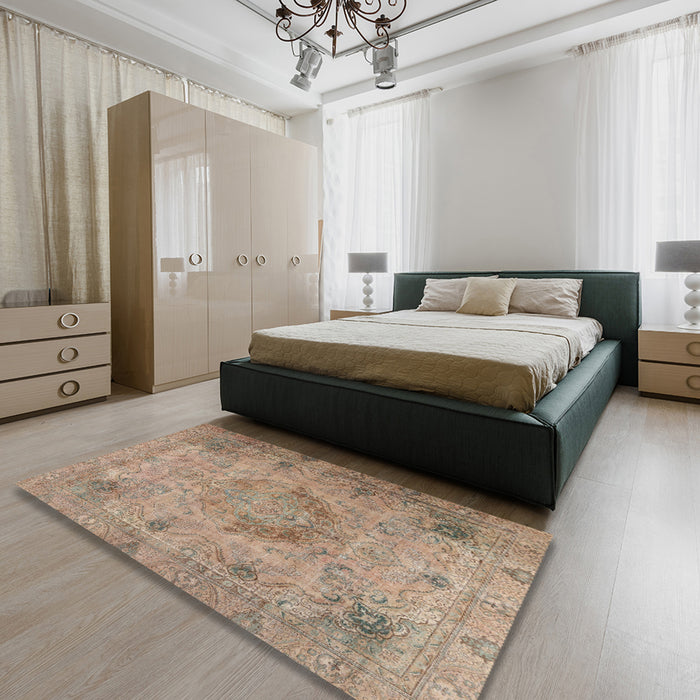 Machine Washable Traditional Dark Gold Brown Rug in a Bedroom, wshtr2903