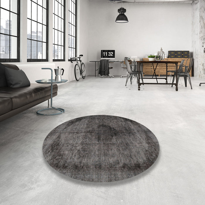 Round Machine Washable Traditional Gray Rug in a Office, wshtr2904