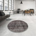 Round Machine Washable Traditional Granite Gray Rug in a Office, wshtr2906