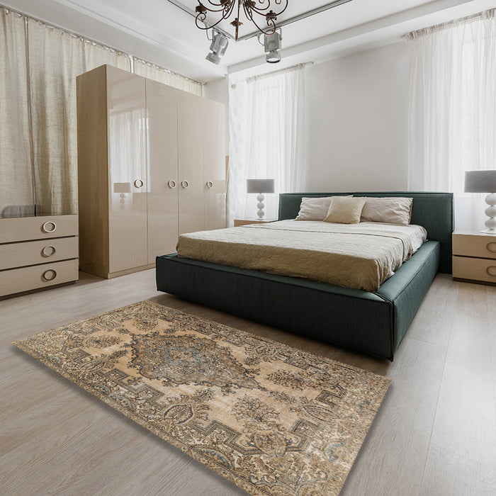 Traditional Brown Persian Rug in a Bedroom, tr2909