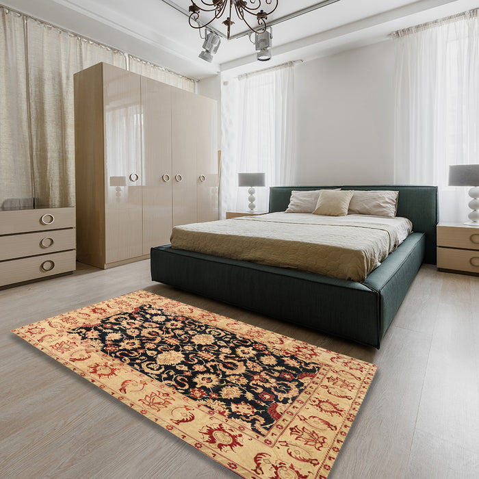 Traditional Dark Sienna Brown Persian Rug in a Bedroom, tr290