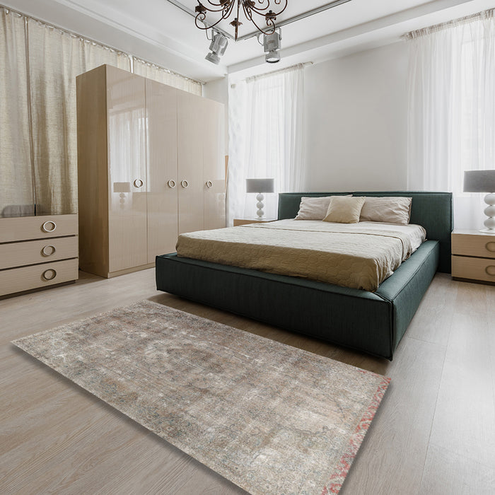 Machine Washable Traditional Sage Green Rug in a Bedroom, wshtr2912