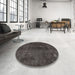 Round Traditional Carbon Gray Persian Rug in a Office, tr2913