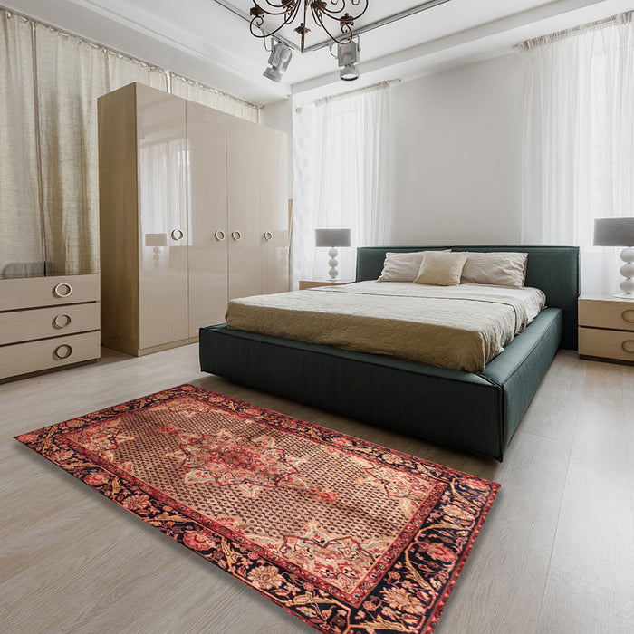 Machine Washable Traditional Saffron Red Rug in a Bedroom, wshtr291