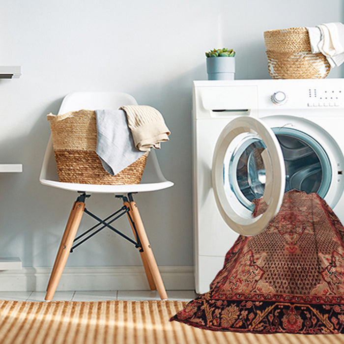 Machine Washable Traditional Saffron Red Rug in a Washing Machine, wshtr291