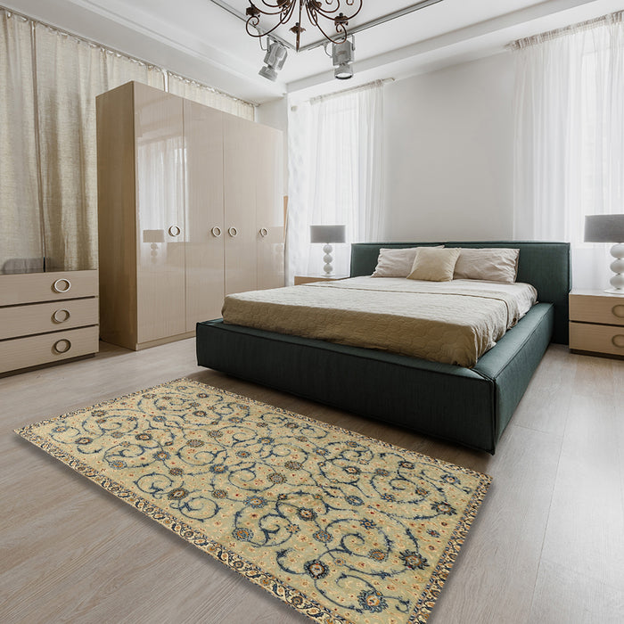 Traditional Brown Persian Rug in a Bedroom, tr2923