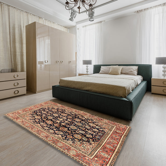 Machine Washable Traditional Sandy Brown Rug in a Bedroom, wshtr2924