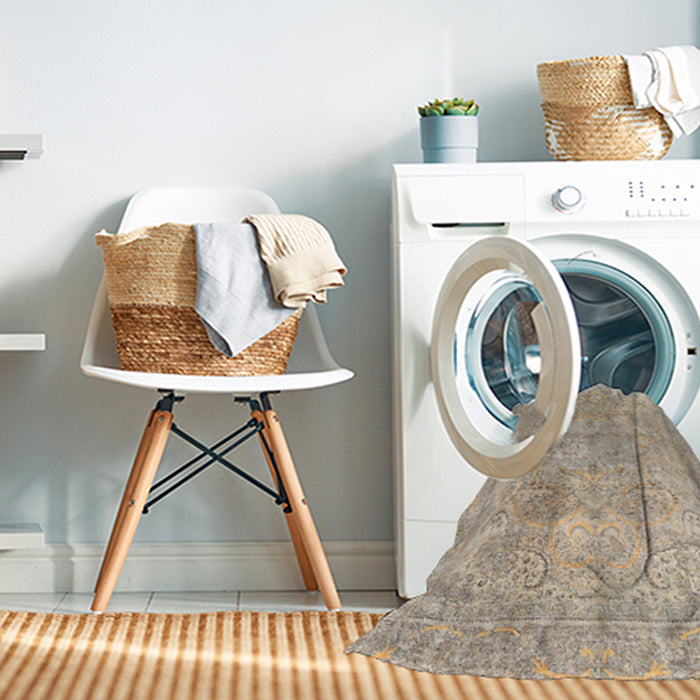 Machine Washable Traditional Brown Rug in a Washing Machine, wshtr2929