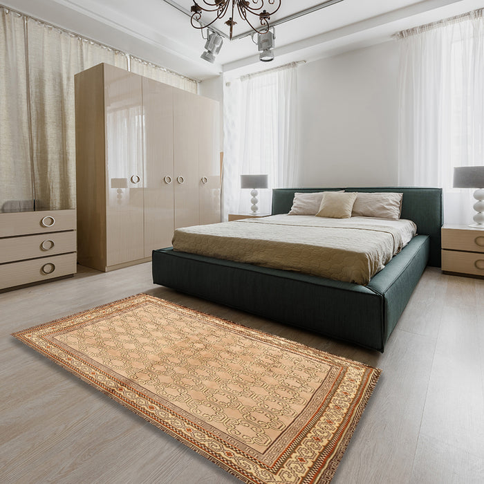 Traditional Chocolate Brown Persian Rug in a Bedroom, tr292
