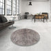 Round Machine Washable Traditional Silver Pink Rug in a Office, wshtr2934