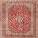 Round Machine Washable Traditional Red Rug, wshtr2936