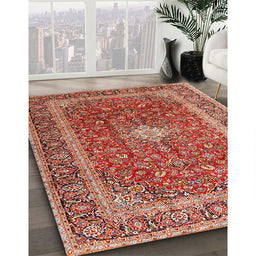 Traditional Tangerine Pink Persian Rug in Family Room, tr2937