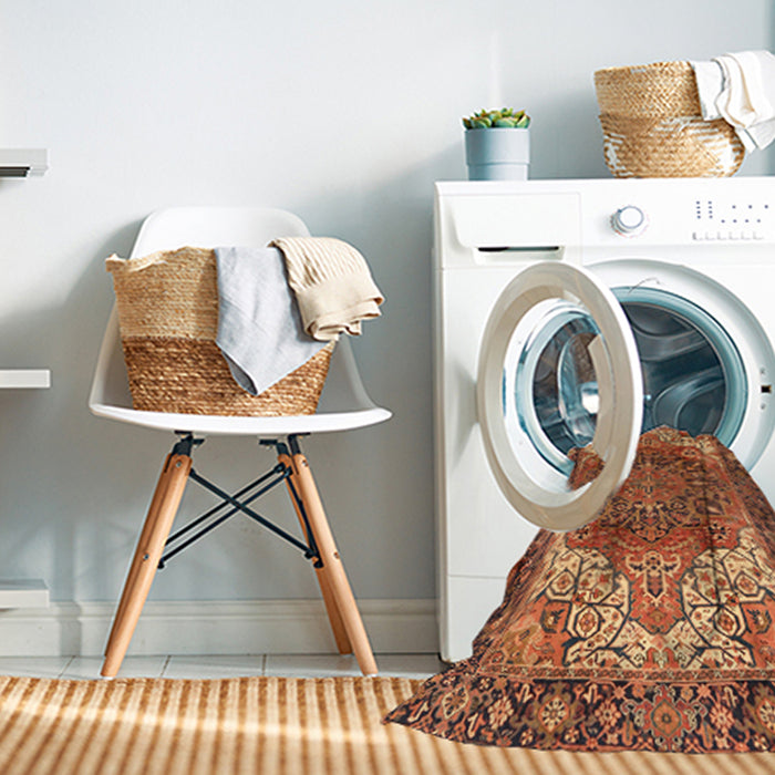 Machine Washable Traditional Orange Rug in a Washing Machine, wshtr2938