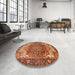 Round Machine Washable Traditional Orange Rug in a Office, wshtr2938