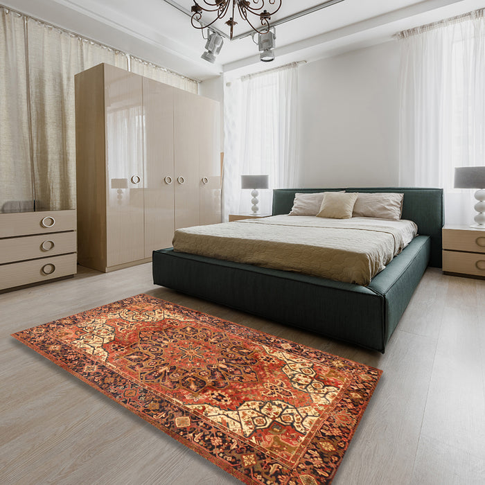 Machine Washable Traditional Orange Rug in a Bedroom, wshtr2938